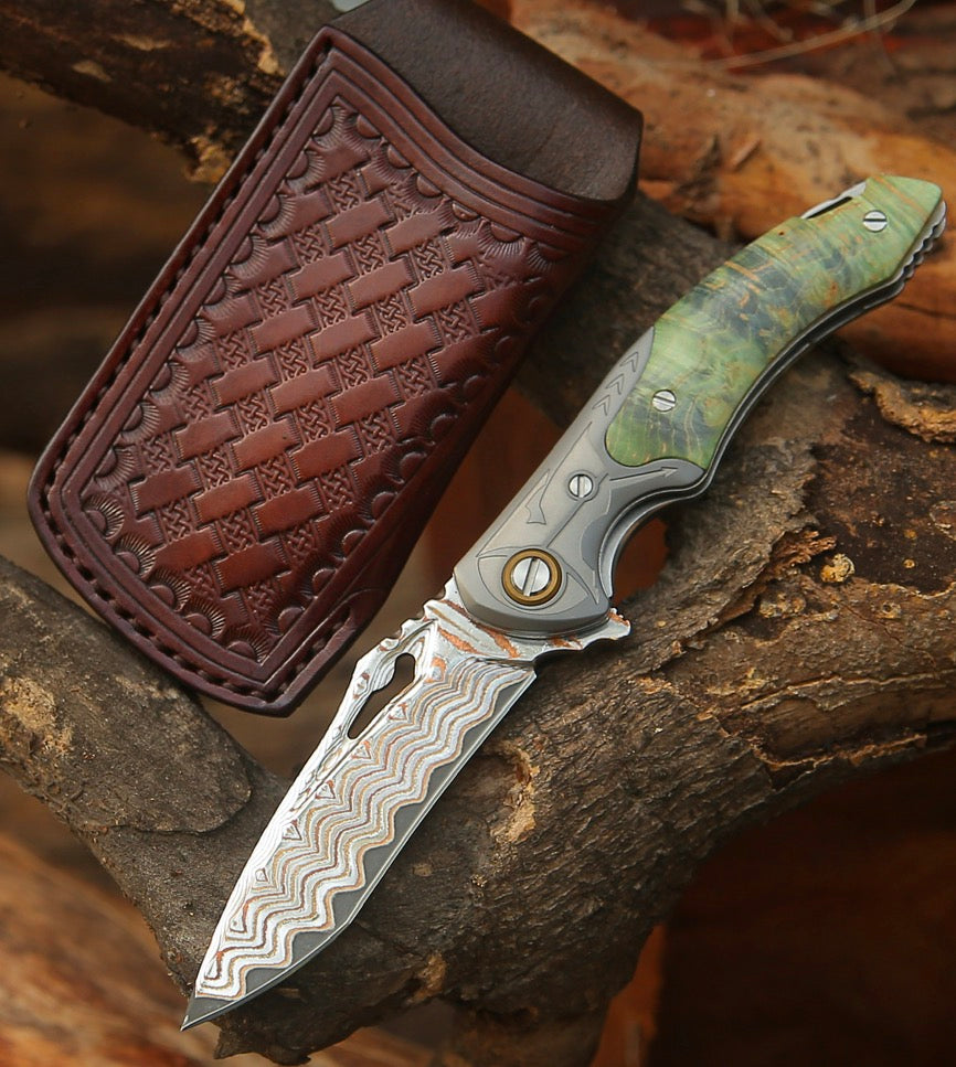 Japanese VG-10 Copper Damascus Folding Pocket Knife