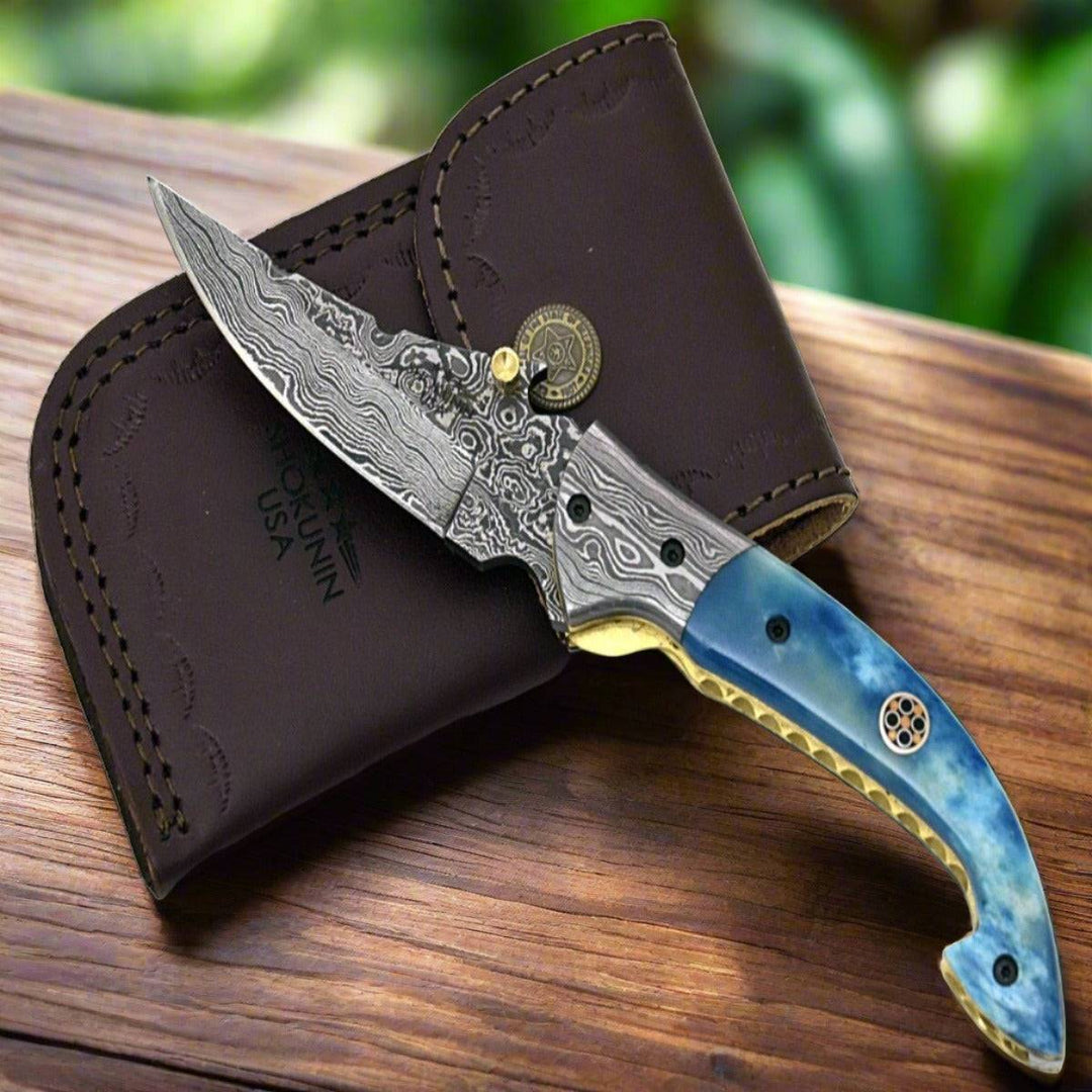 Handmade Pocket Knives – Dionysus Gentleman's Pocket Knife with Bone Handle & Leather Sheath – Shokunin USA