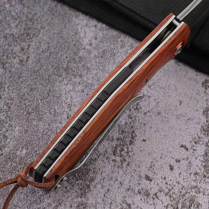 Damascus Knife - Dominator Japanese VG10 Damascus Pocket Knife with Sandalwood Handle & Sheath - Shokunin USA