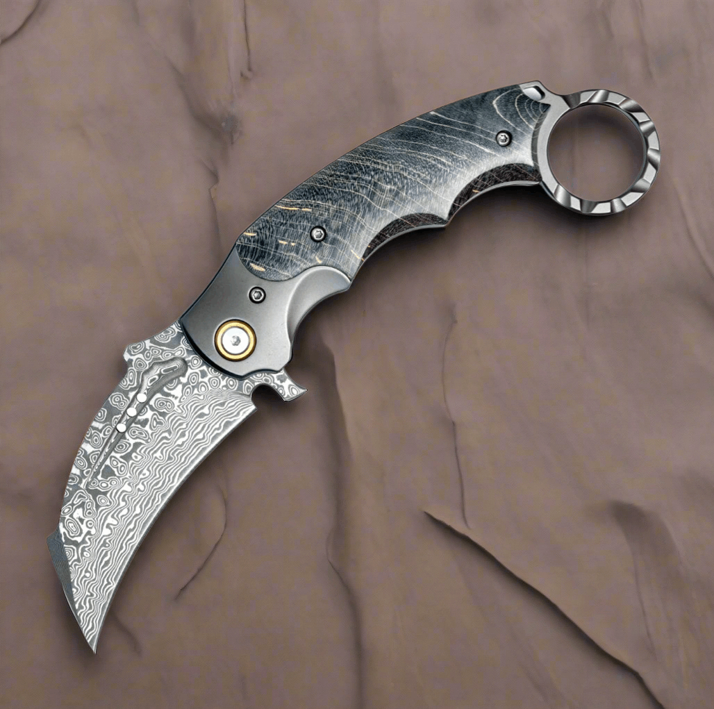 Pocket Knife - Falcon Japanese Damascus Pocket Knife with Exotic Stained Maple Burl Handle - Shokunin USA