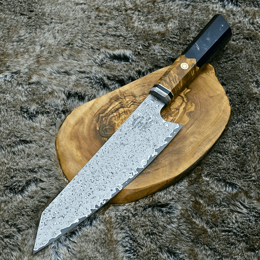 Chef knife - Aurora Japanese Chef Knife with Olive Burl Wood & Resin Composite Handle - Shokunin USA