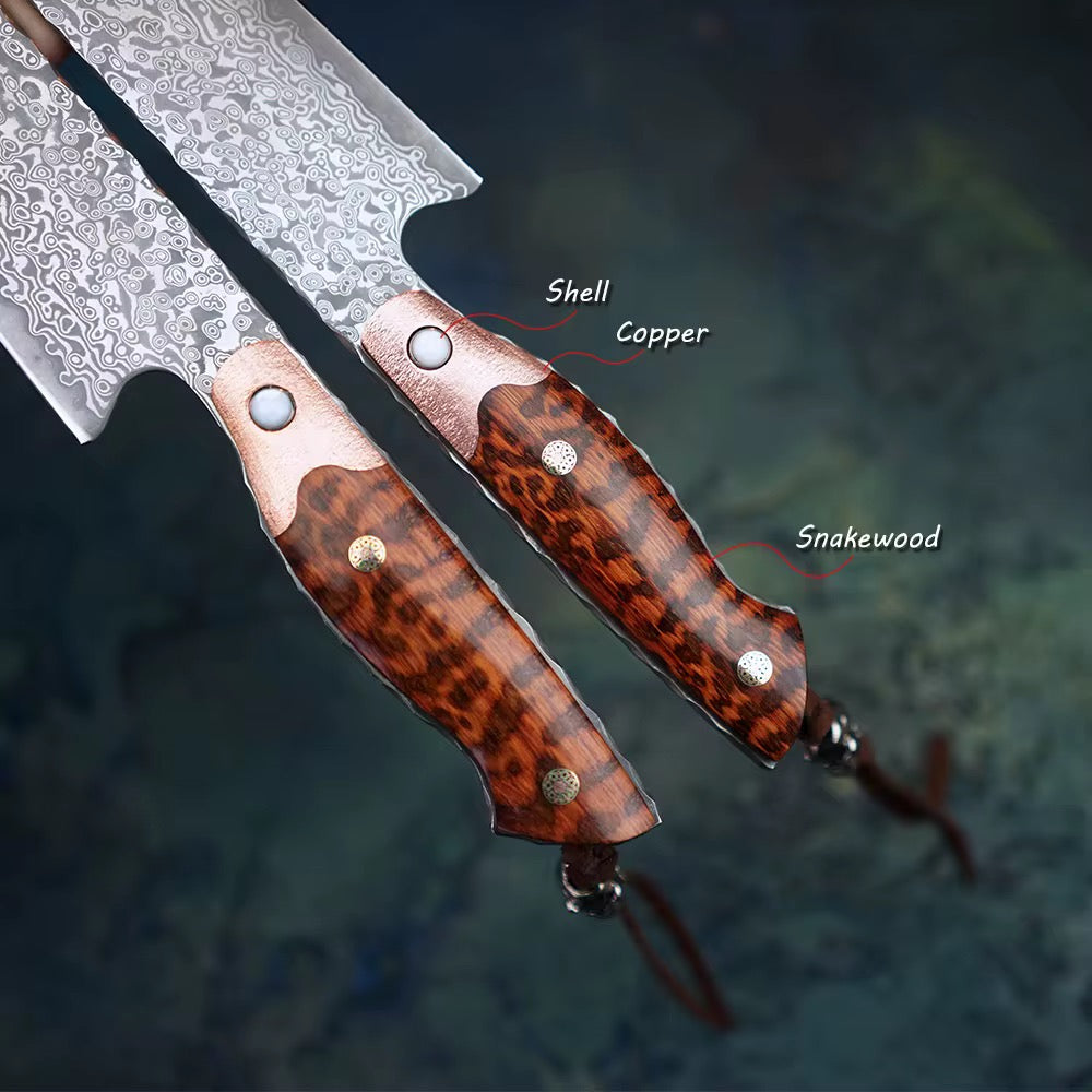Chef knife - Emerald Viper Japanese Damascus Chef knife with Exotic Snake Wood & Copper Handle - Shokunin USA