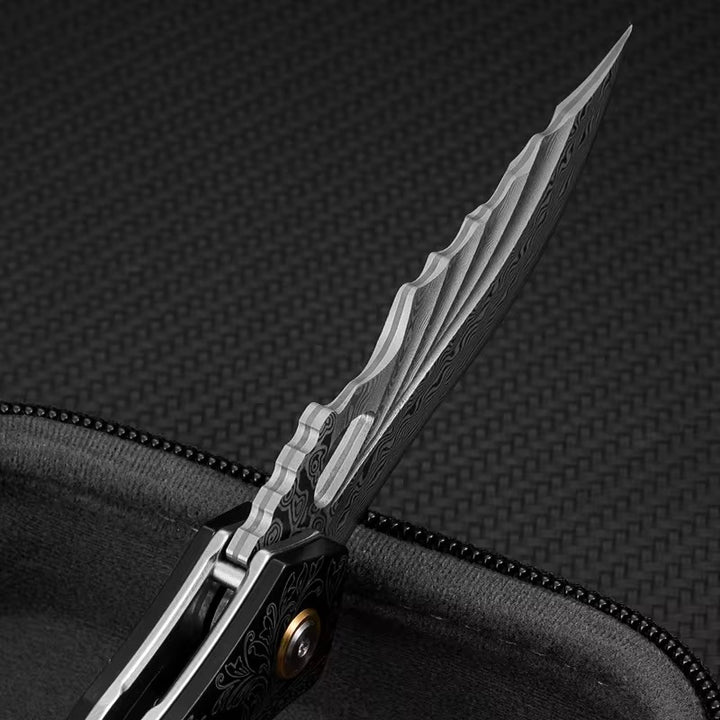 Damascus Knife - Specter Handmade Japanese VG10 Damascus Pocket Knife with Sheath & Ebony Wood Handle - Shokunin USA