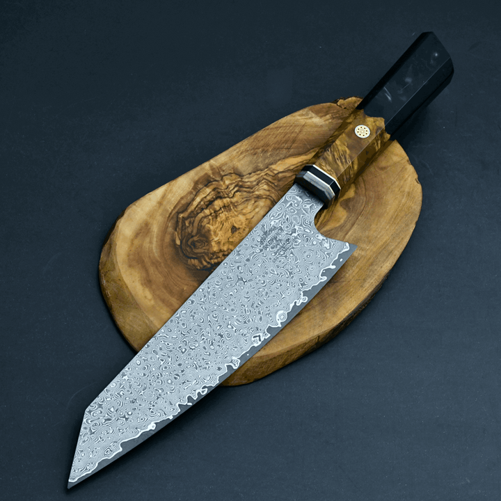 Aurora Knife Handle - Aurora Japanese Chef Knife with Olive Burl Wood &amp; Resin Composite Handle - Shokunin USA
