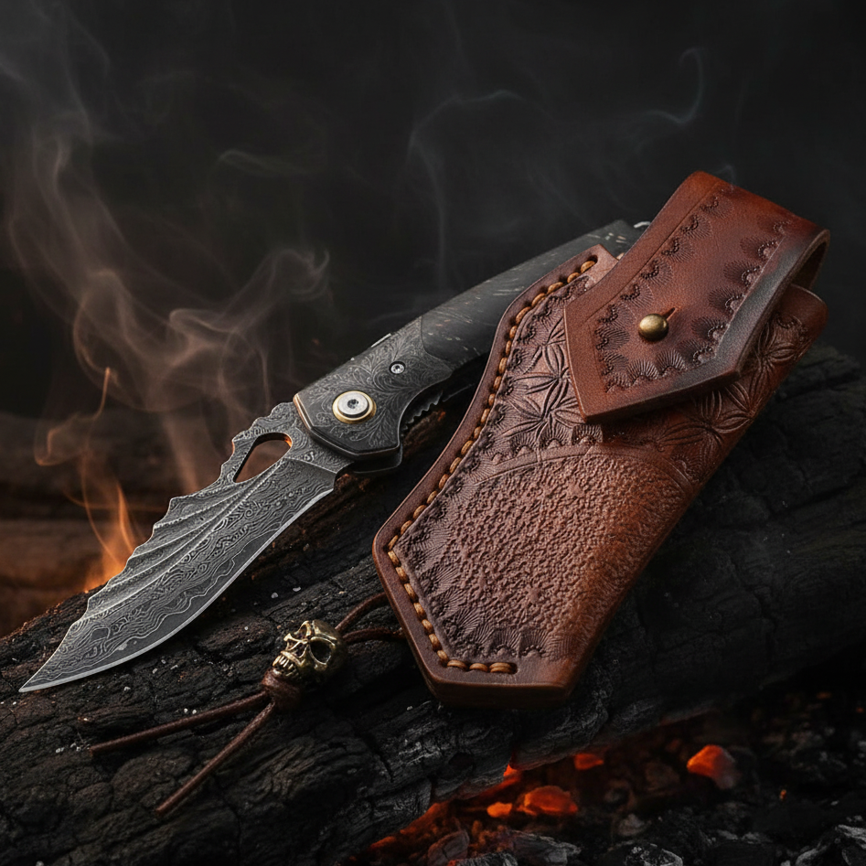 Pocket Knife - Condor VG10 Japanese Damascus Pocket Knife with Stained Maple Burl handle - Shokunin USA