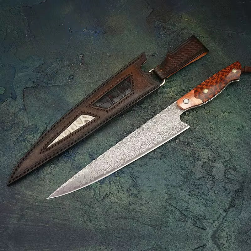 Chef knife - Emerald Viper Japanese Damascus Chef knife with Exotic Snake Wood & Copper Handle - Shokunin USA