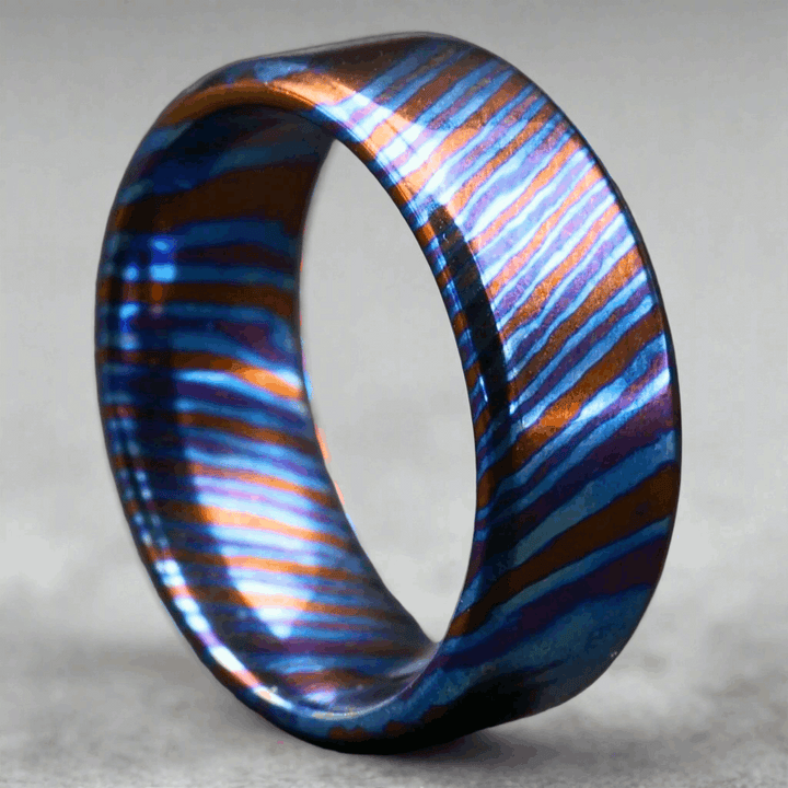 Timascus ring - Titan Handcrafted Timascus / Titanium Damascus Ring – Unique Metal Pattern &amp; Bold Design - Shokunin USA