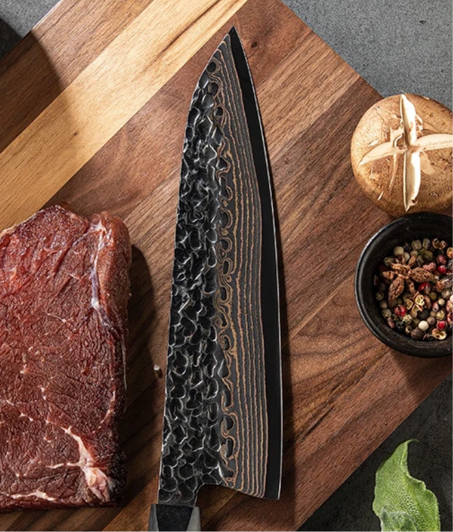 Majestic Raffir Handle - Majestic Japanese Copper Damascus Chef Knife with Rare Raffir Noble Handle Handle - Shokunin USA