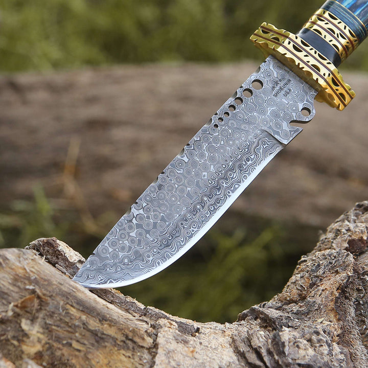 Shadowblade Damascus Steel Bowie Knife with Pakkawood Handle &amp; Sheath