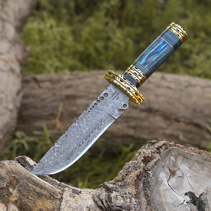 Shadowblade Damascus Steel Bowie Knife with Pakkawood Handle &amp; Sheath