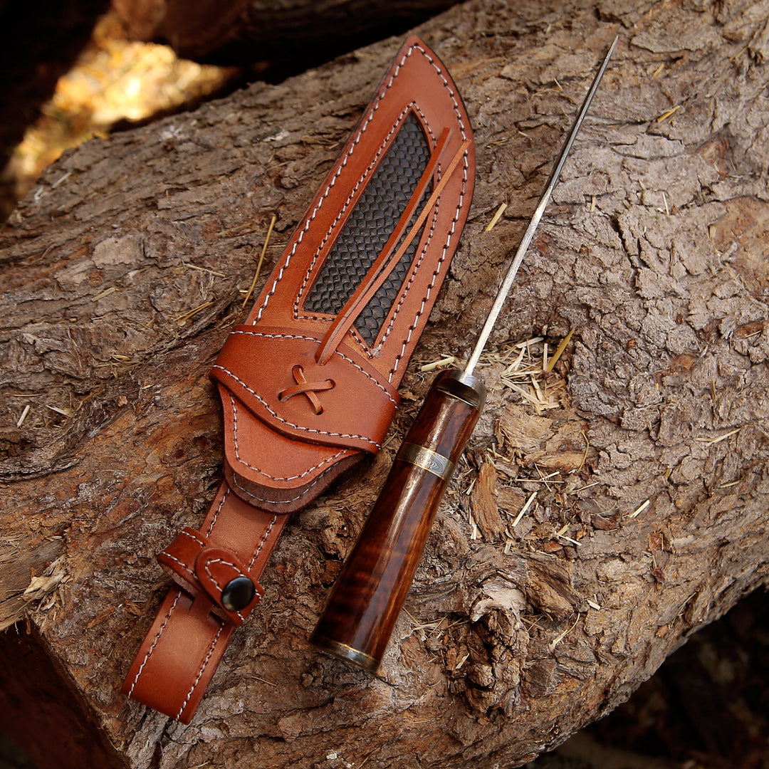 Raider Damascus Steel Bowie Knife with Exotic Rose Wood Handle &amp; Sheath