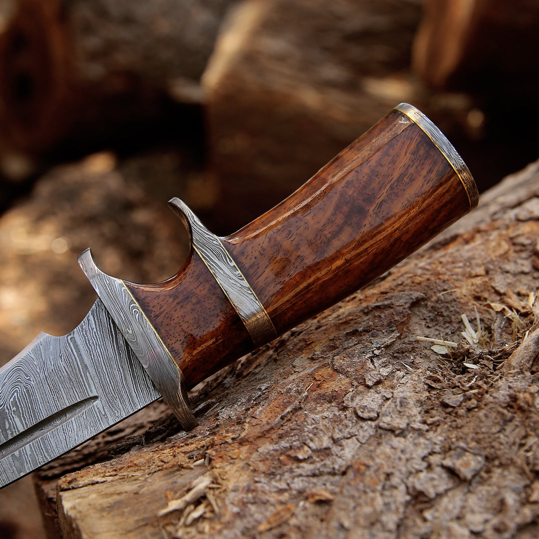 Raider Damascus Steel Bowie Knife with Exotic Rose Wood Handle &amp; Sheath