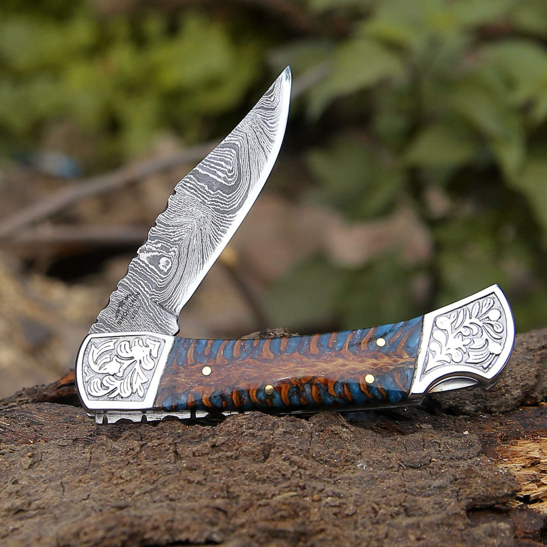 Custom Folding Knives - Striker Custom Folding Knife with Pine Cone Handle - Shokunin USA