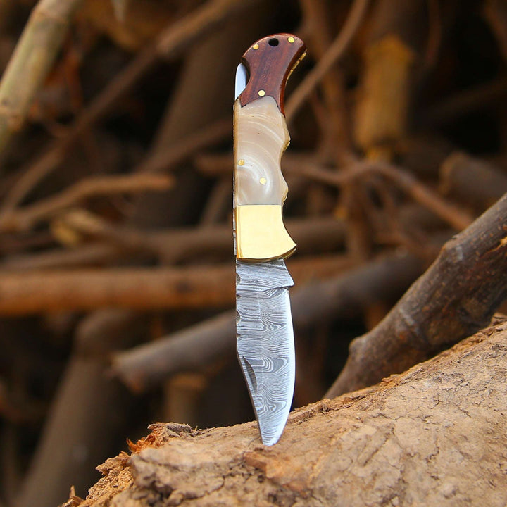 Knife with a wooden handle and metallic blade on a natural background