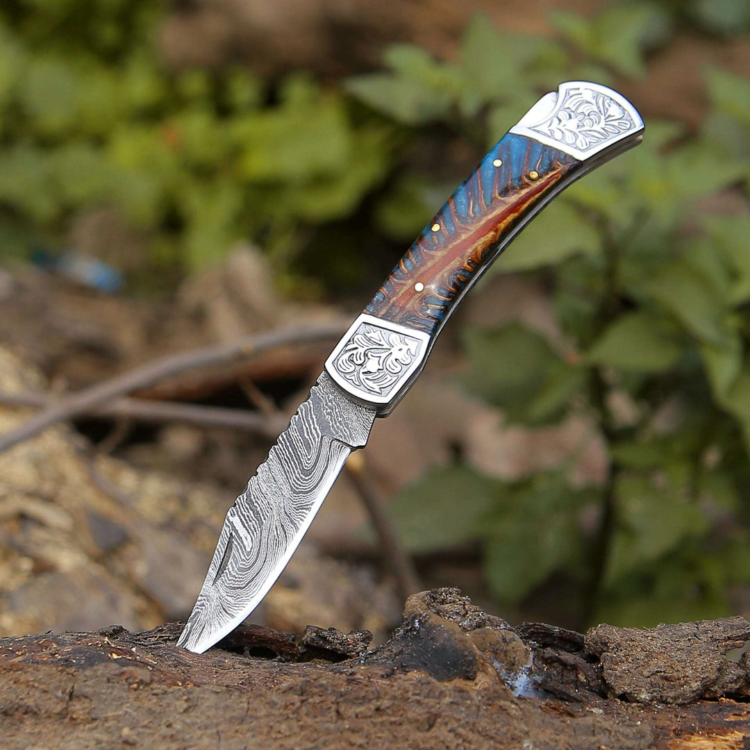 Custom Folding Knives - Striker Custom Folding Knife with Pine Cone Handle - Shokunin USA