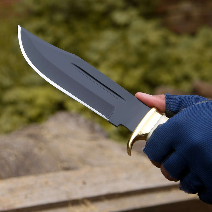 Custom Bowie Knife - Vindicator Custom Bowie Knife with Bone &amp; Stacked Leather Handle - Shokunin USA