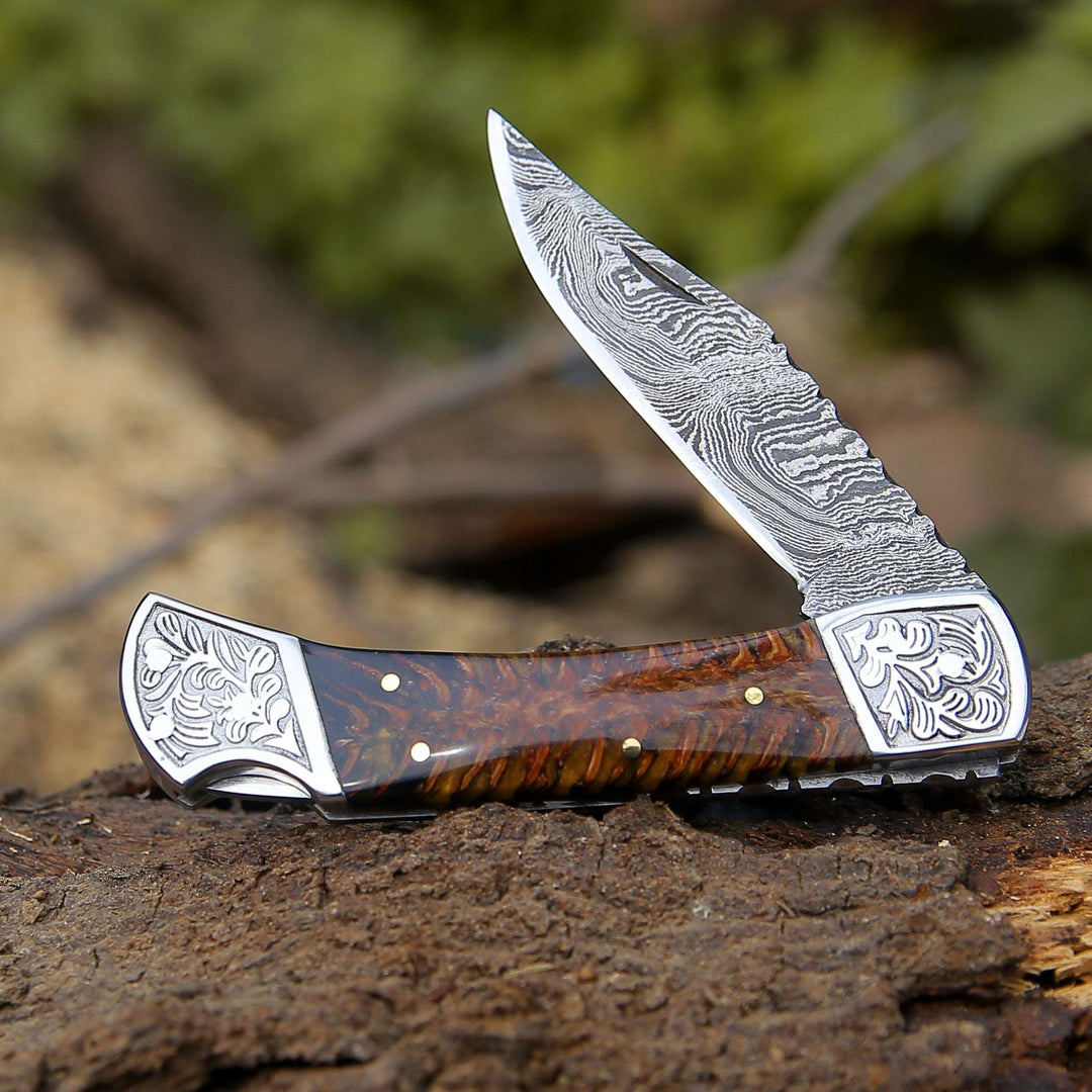 Custom Folding Knives - Striker Custom Pocket Knife with Pine Cone Handle - Shokunin USA