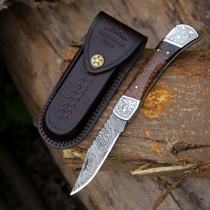 Custom Folding Knives - Striker Custom Pocket Knife with Pine Cone Handle - Shokunin USA