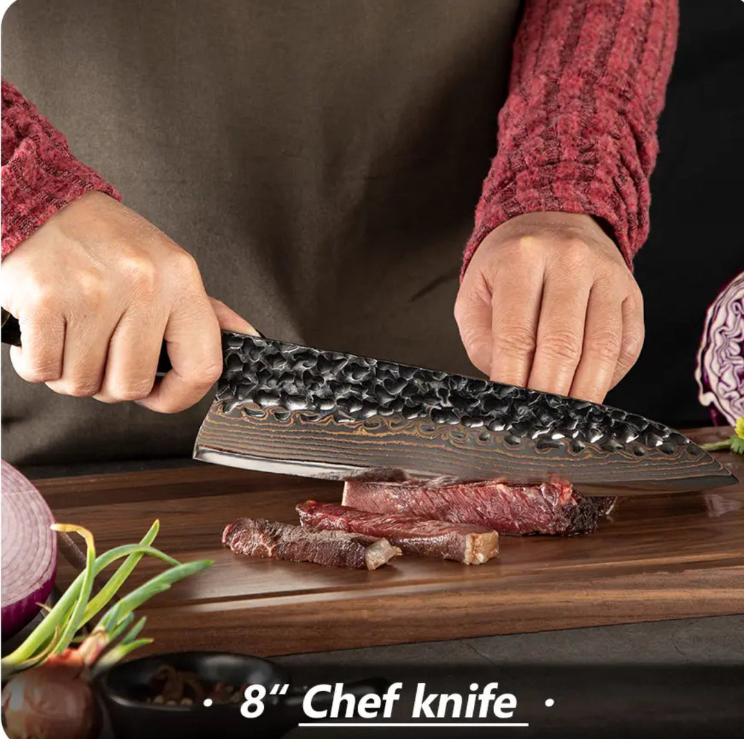 Majestic Damascus Handle - Majestic Japanese Copper Damascus Chef Knife with Rare Raffir Noble Handle Handle - Shokunin USA