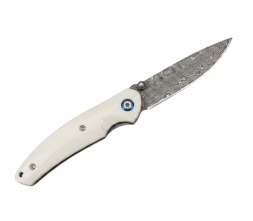 Thunderbolt Handmade VG10 Damascus Pocket Knife with Faux Ivory Handle