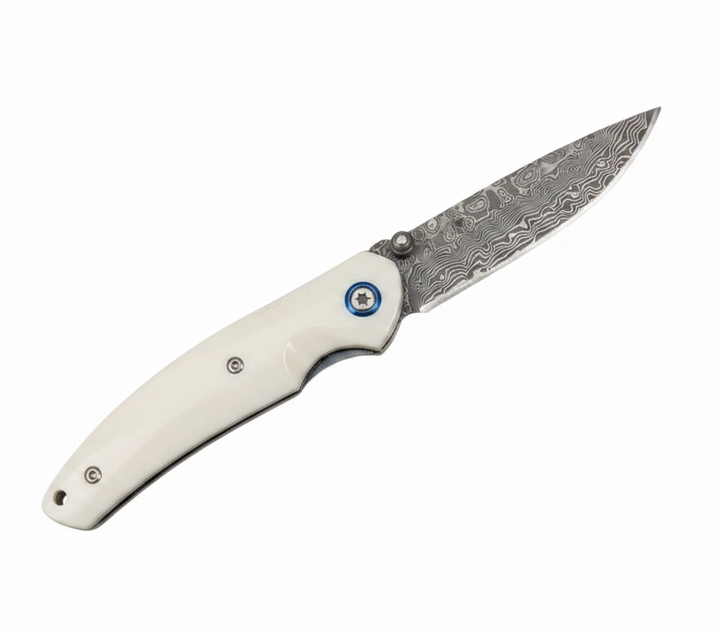 Thunderbolt Handmade VG10 Damascus Pocket Knife with Faux Ivory Handle