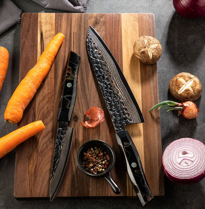 Majestic Chef Handle - Majestic Japanese Copper Damascus Chef Knife with Rare Raffir Noble Handle Handle - Shokunin USA