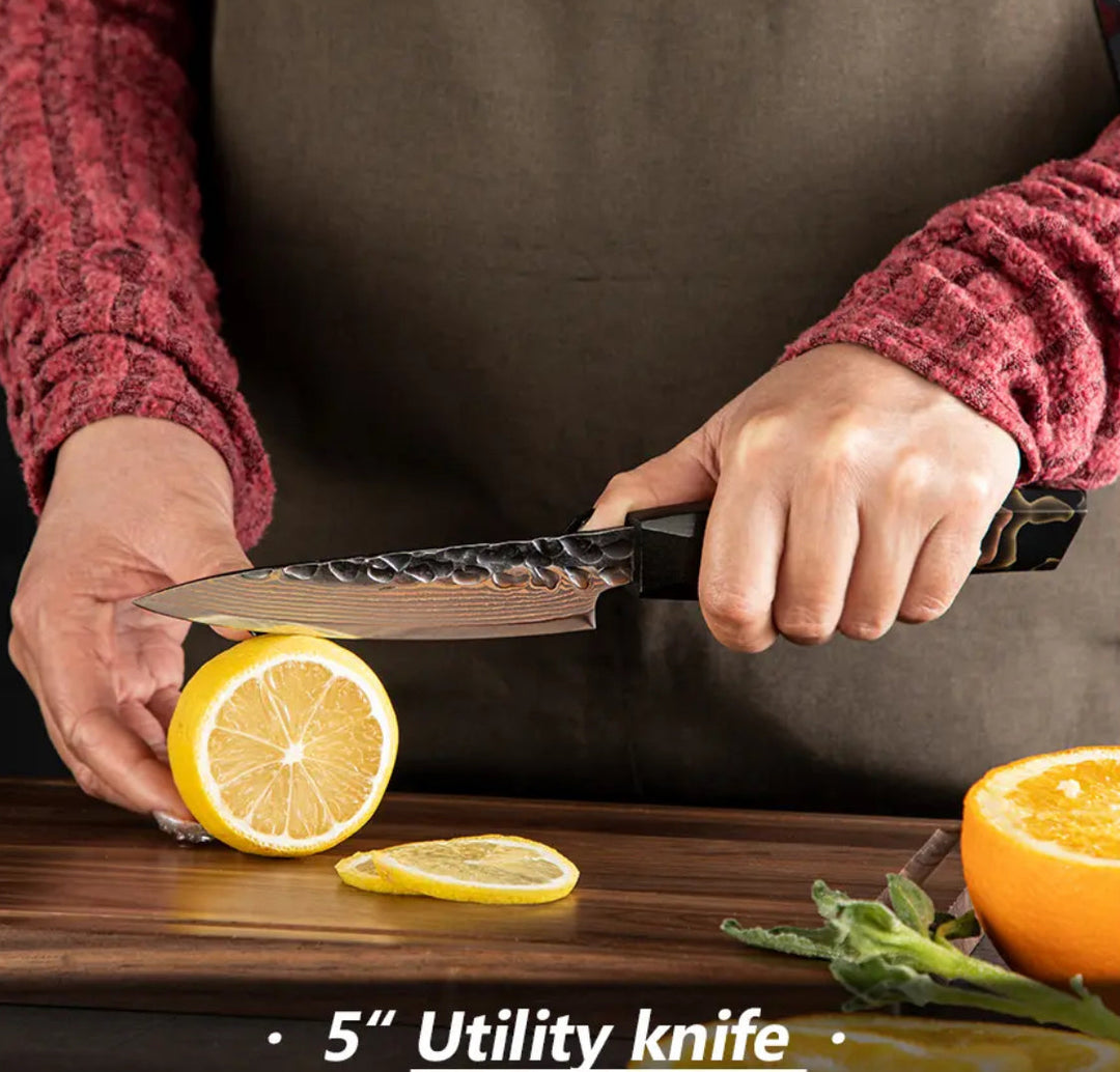 Majestic Damascus Knife - Majestic Japanese Copper Damascus Chef Knife with Rare Raffir Noble Handle Handle - Shokunin USA