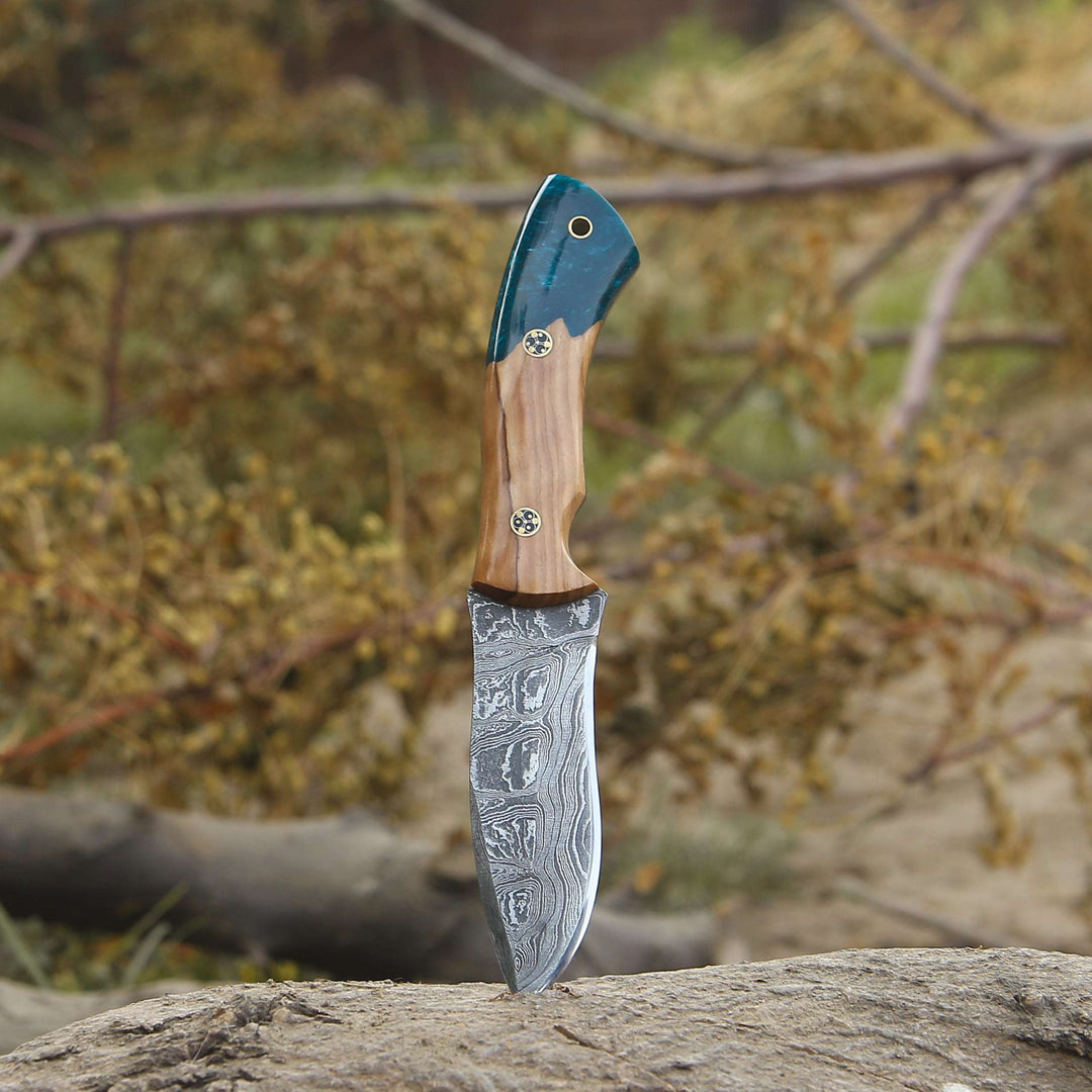 hand knives - Breeze Hunting Knife with Exotic Olive Wood &amp; Resin Handle - Shokunin USA