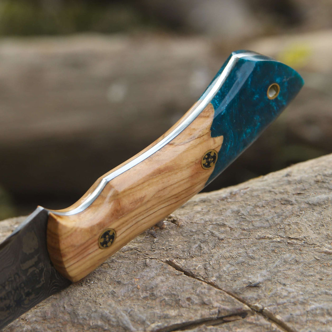 custom damascus blades - Breeze Hunting Knife with Exotic Olive Wood &amp; Resin Handle - Shokunin USA