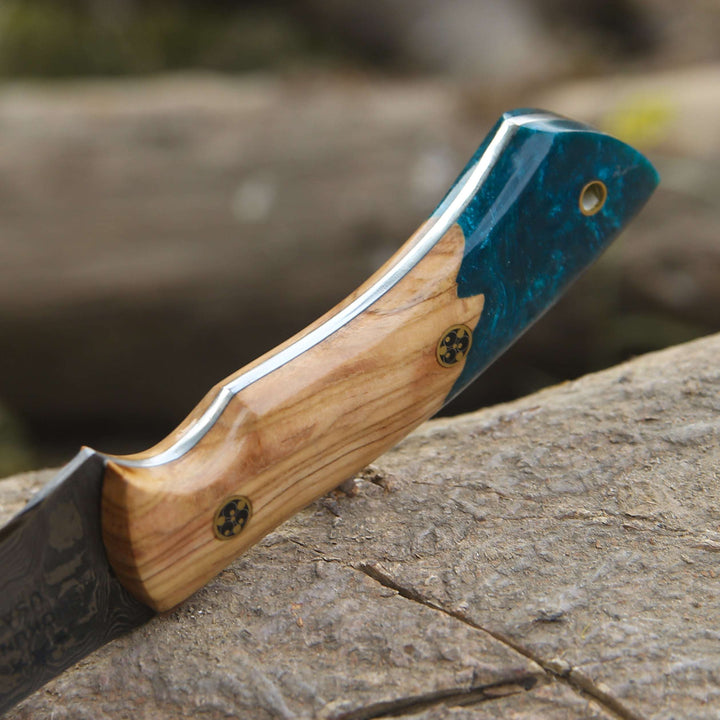 custom damascus blades - Breeze Hunting Knife with Exotic Olive Wood &amp; Resin Handle - Shokunin USA
