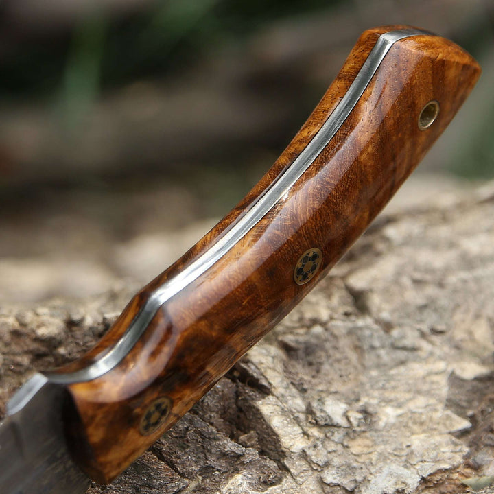 knives damascus steel - Sky piercer Hunting Knife 1095 Damascus Steel with Rosewood Handle &amp; Leather Sheath - Shokunin USA
