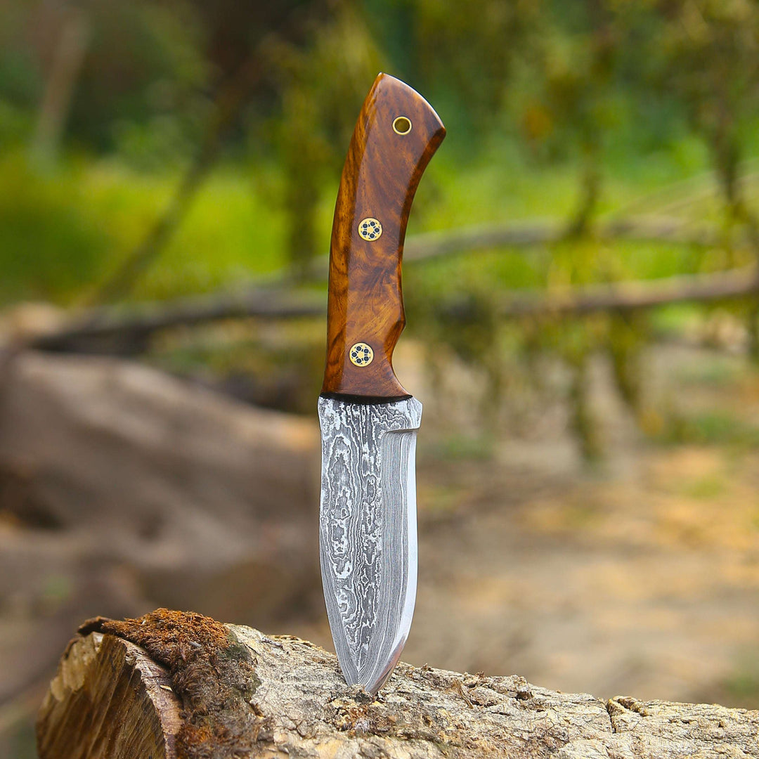 damascus knife hunting - Sky piercer Hunting Knife 1095 Damascus Steel with Rosewood Handle &amp; Leather Sheath - Shokunin USA