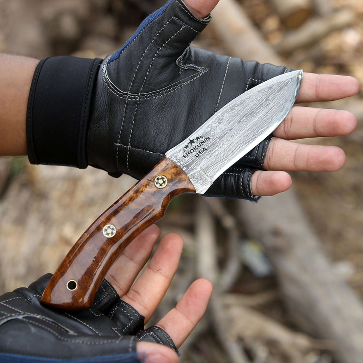 damascus survival knife - Sky piercer Hunting Knife 1095 Damascus Steel with Rosewood Handle &amp; Leather Sheath - Shokunin USA