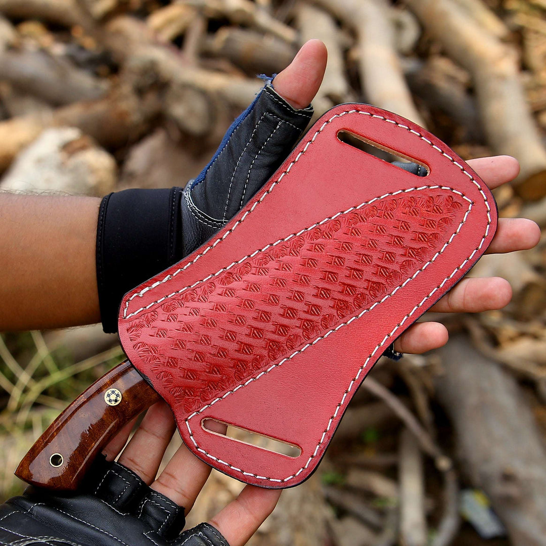 knife sheath leather - Sky piercer Hunting Knife 1095 Damascus Steel with Rosewood Handle &amp; Leather Sheath - Shokunin USA