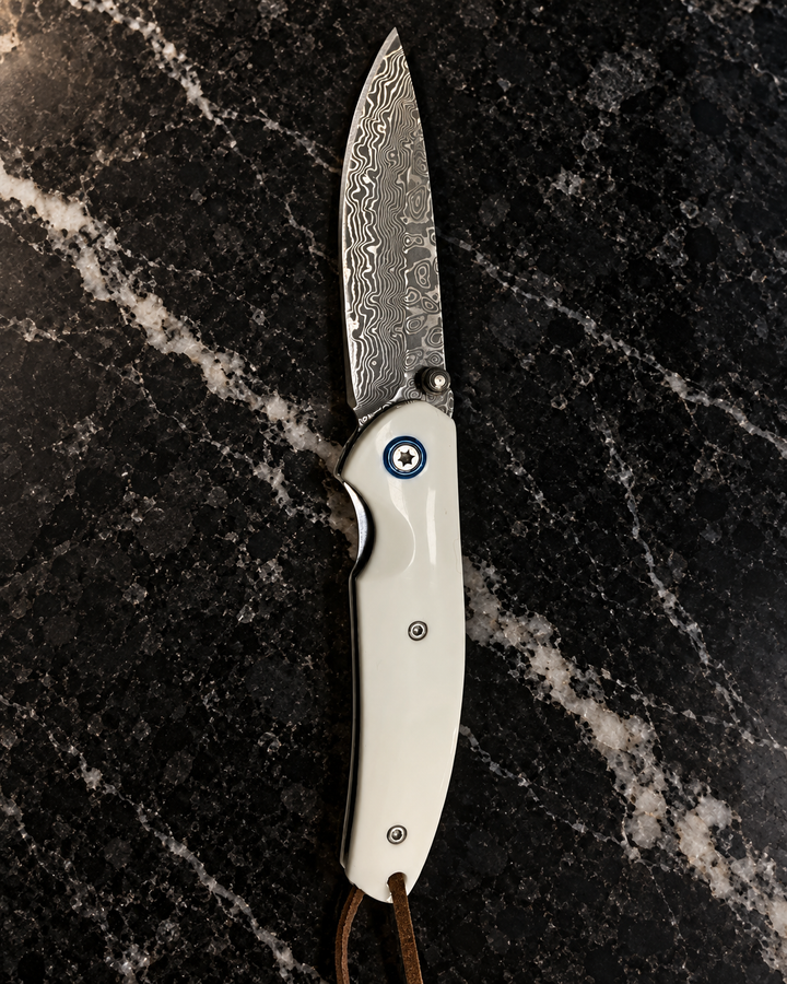 Pocket Knife - Thunderbolt Handmade VG10 Damascus Pocket Knife with Faux  Ivory Handle - Shokunin USA
