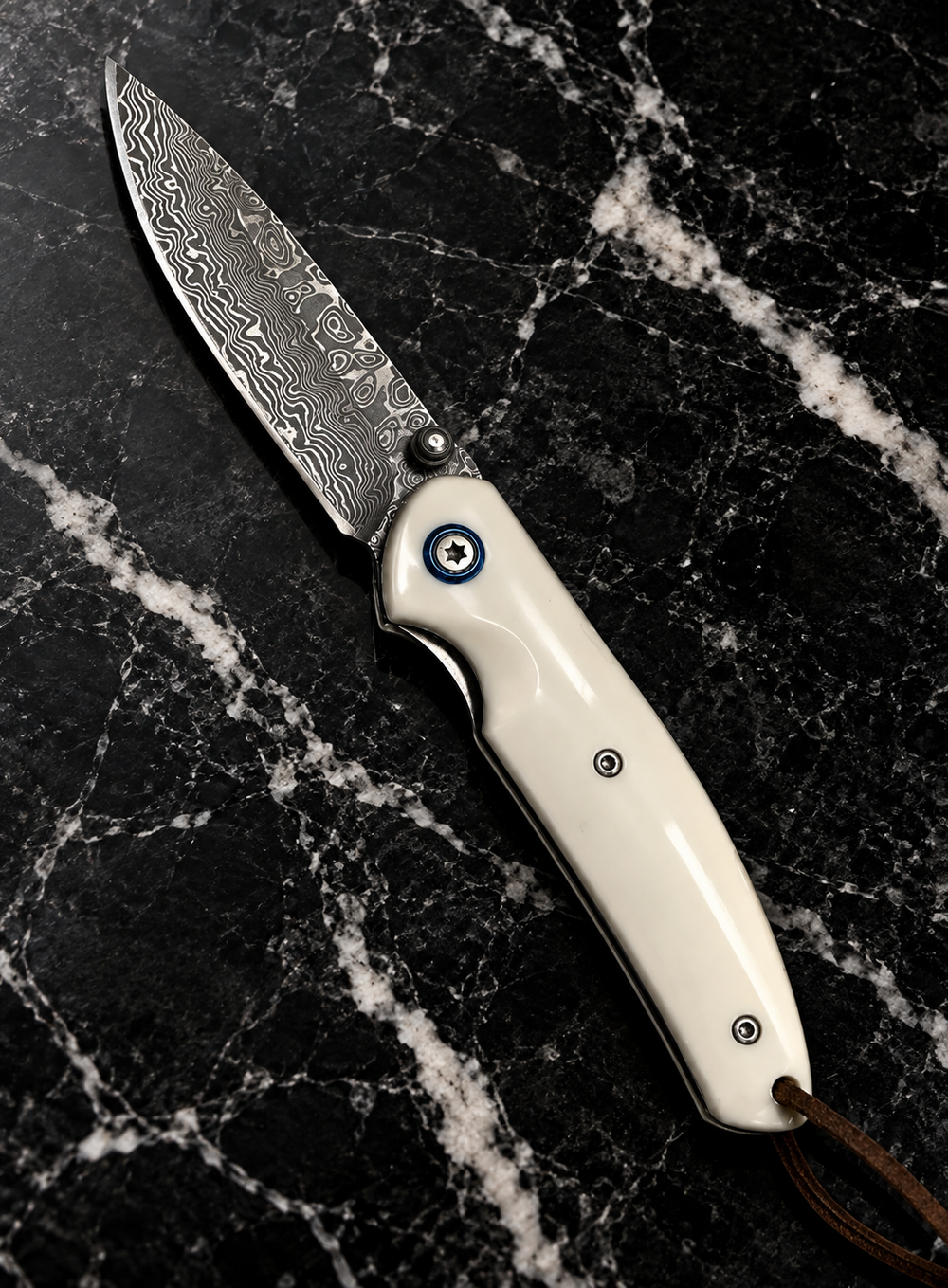 Pocket Knife - Thunderbolt Handmade VG10 Damascus Pocket Knife with Faux  Ivory Handle - Shokunin USA