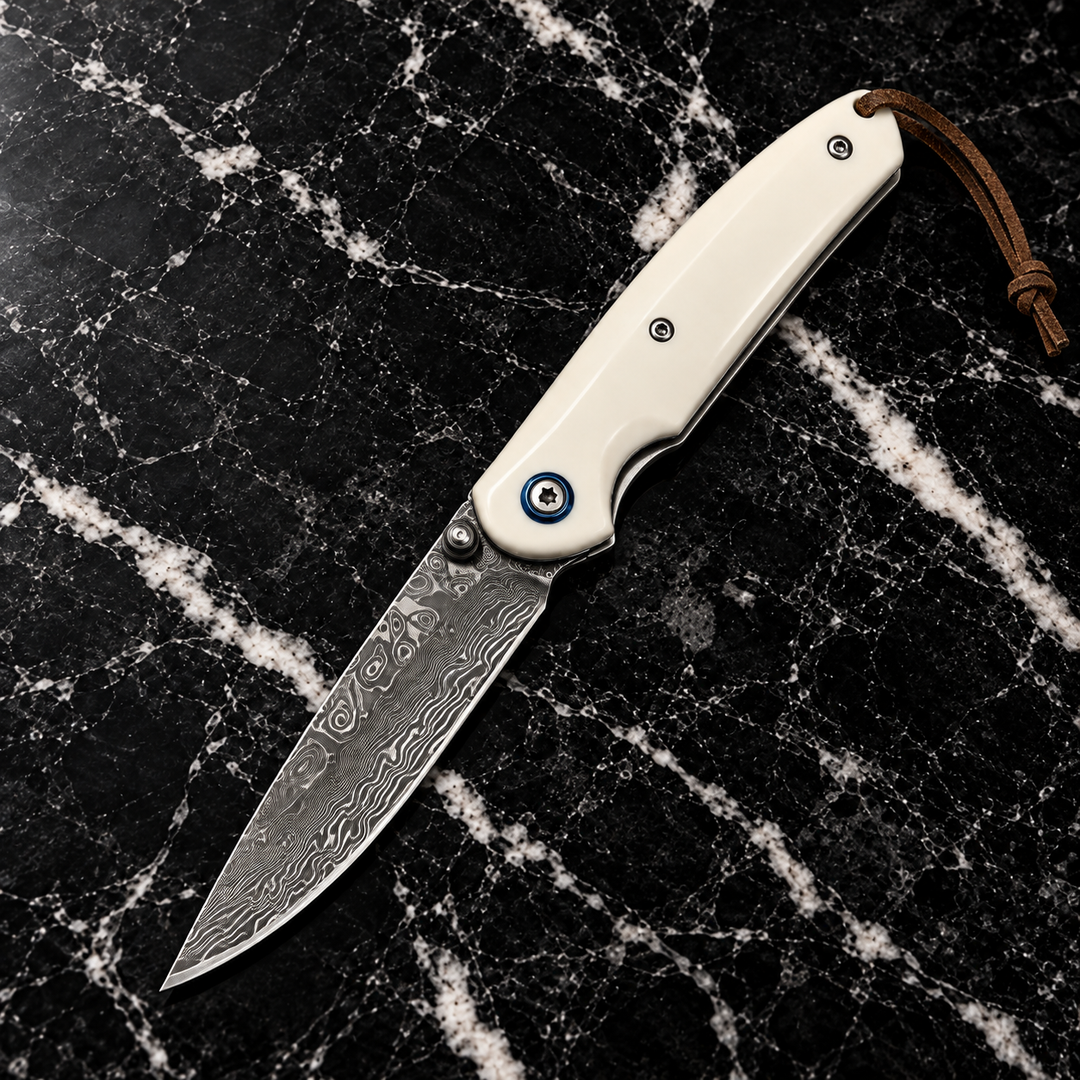 Pocket Knife - Thunderbolt Handmade VG10 Damascus Pocket Knife with Faux  Ivory Handle - Shokunin USA