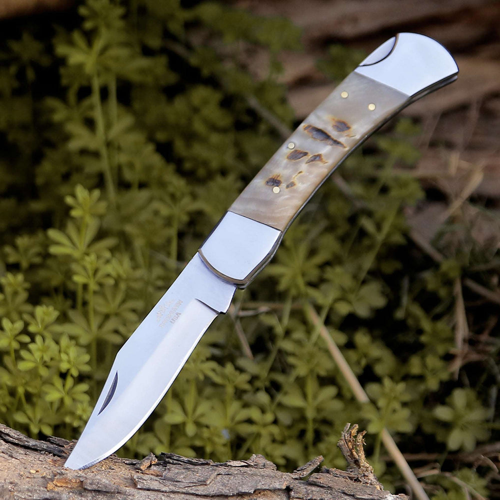 Pocket Knife - Handmade Custom Pocket Knife with Ram Horn Handle & Sheath Personalized - Shokunin USA