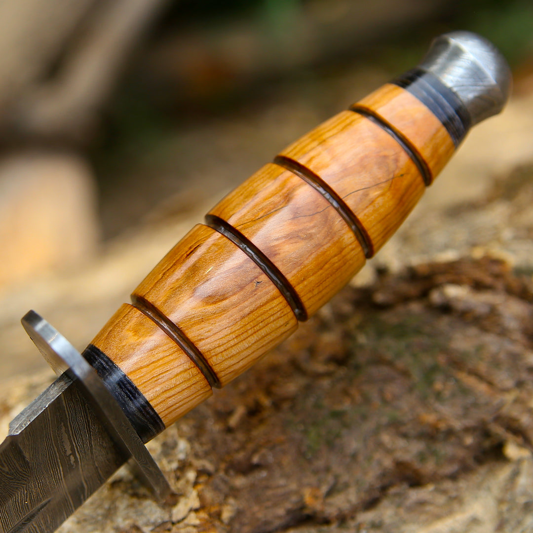 Wooden-handled knife with metal blade on a natural background