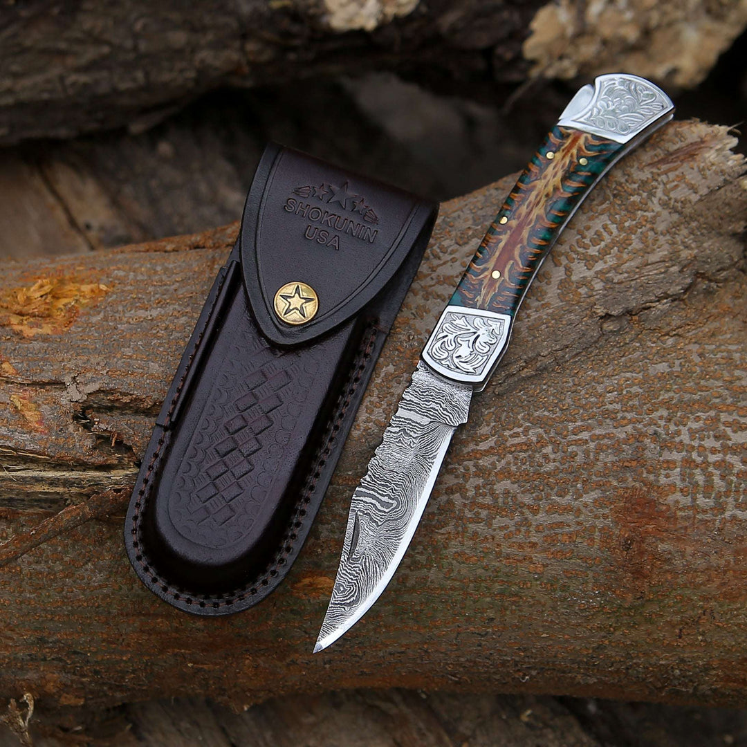 Folding Pocket Knife - Striker Pocket Knife with Pine Cone Handle - Shokunin USA