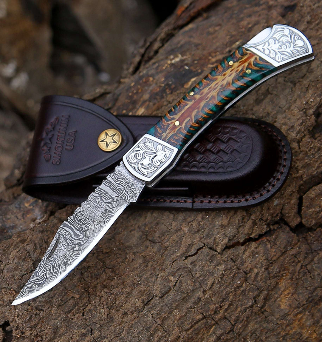 Modern Folding Knives - Striker Custom Folding Knife with Pine Cone Handle - Shokunin USA