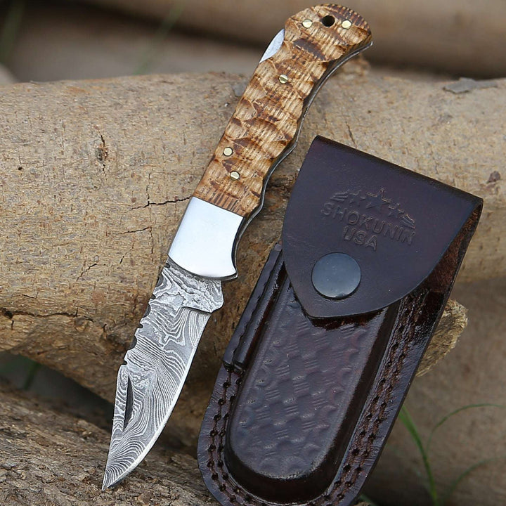Thunderbolt Pocket Knife with Forged Charred Ash Wood Handle