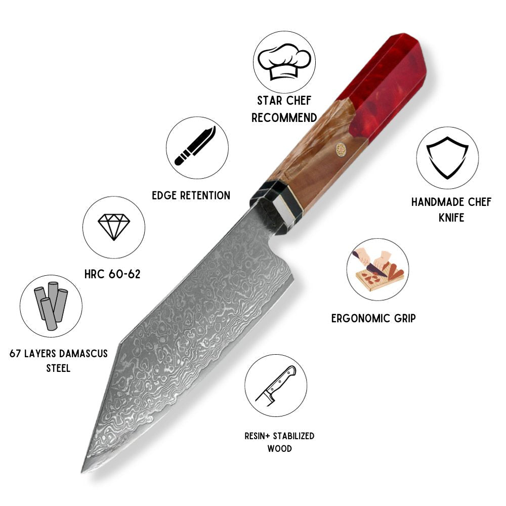 Alpha Japanese Knife - Alpha Japanese VG10 Damascus Chef Knife with Exotic Olive Wood &amp; Resin Handle - Shokunin USA