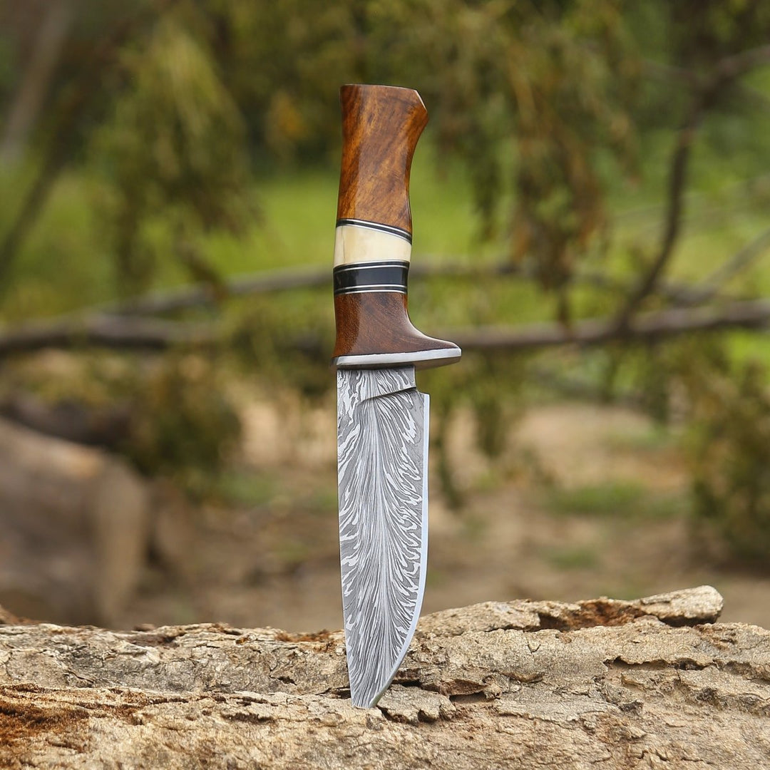 Annihilator Feather knives - Annihilator Custom Feather Damascus Hunting Knife with Exotic Rose Wood Handle - Shokunin USA