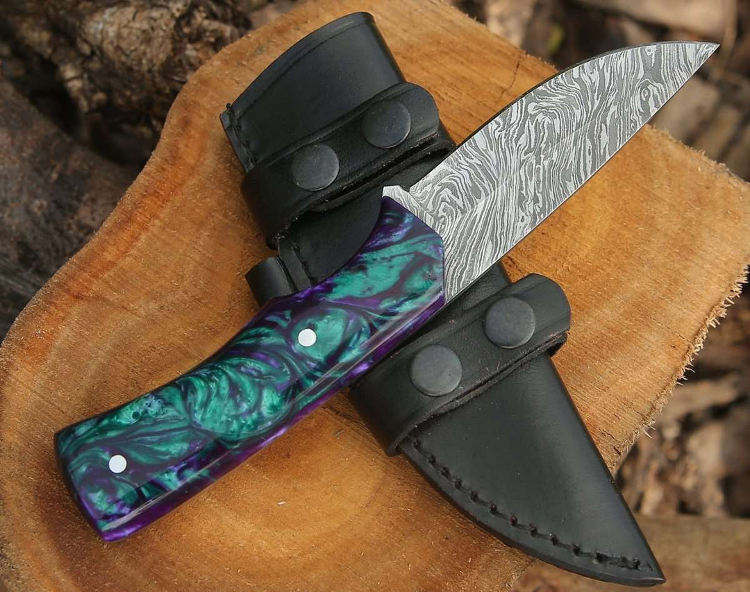 Arcane Damascus Handle - Arcane Handmade Damascus Hunting Knife with Resin Handle - Shokunin USA