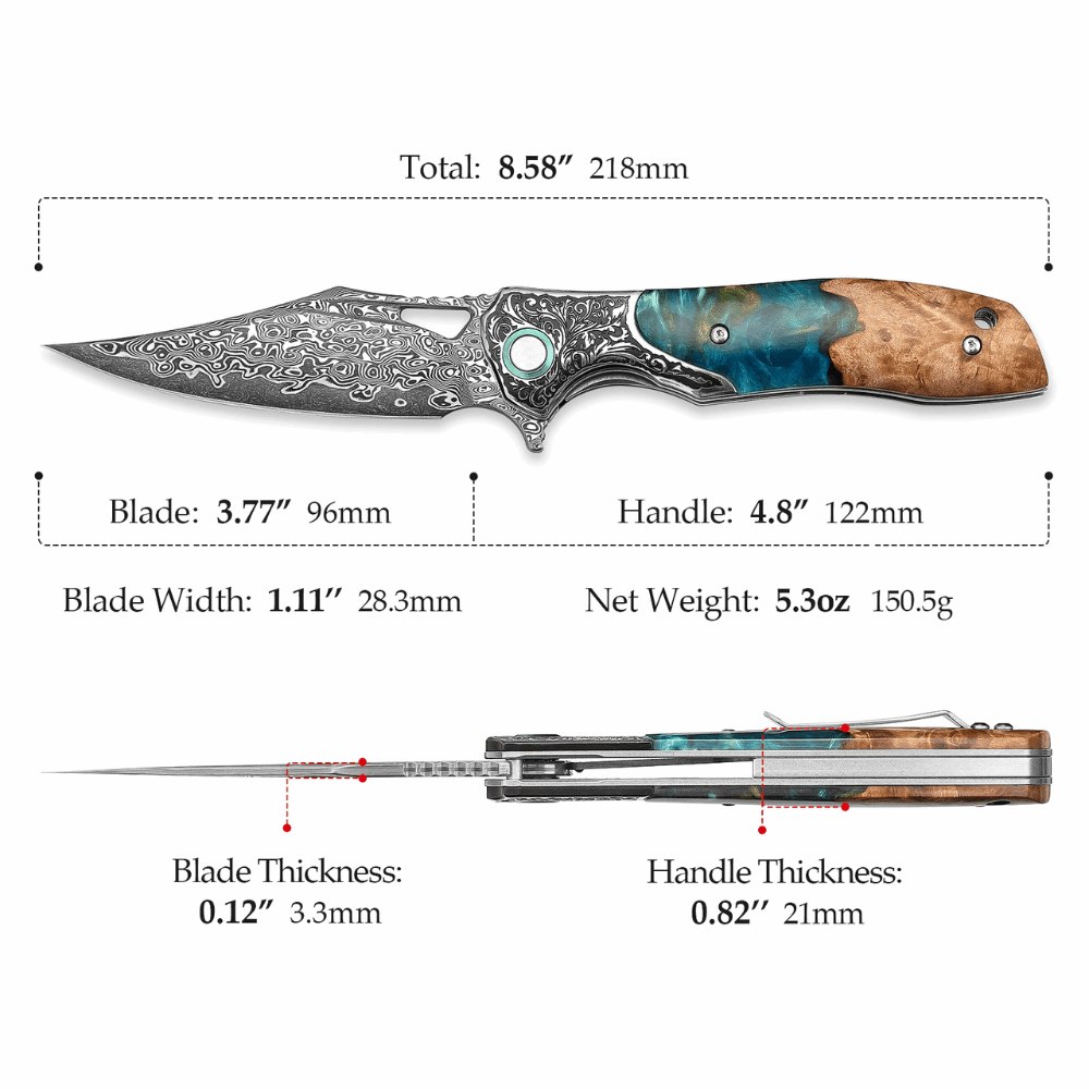 Ares Pocket Knife - Ares Japanese Handmade Pocket Knife with Olive Burl Wood &amp; Resin - Shokunin USA