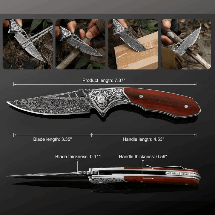 pocket knife red - Artemis Japanese VG10 Damascus Pocket Knife with Clip &amp; Exotic Red Sandal Wood - Shokunin USA