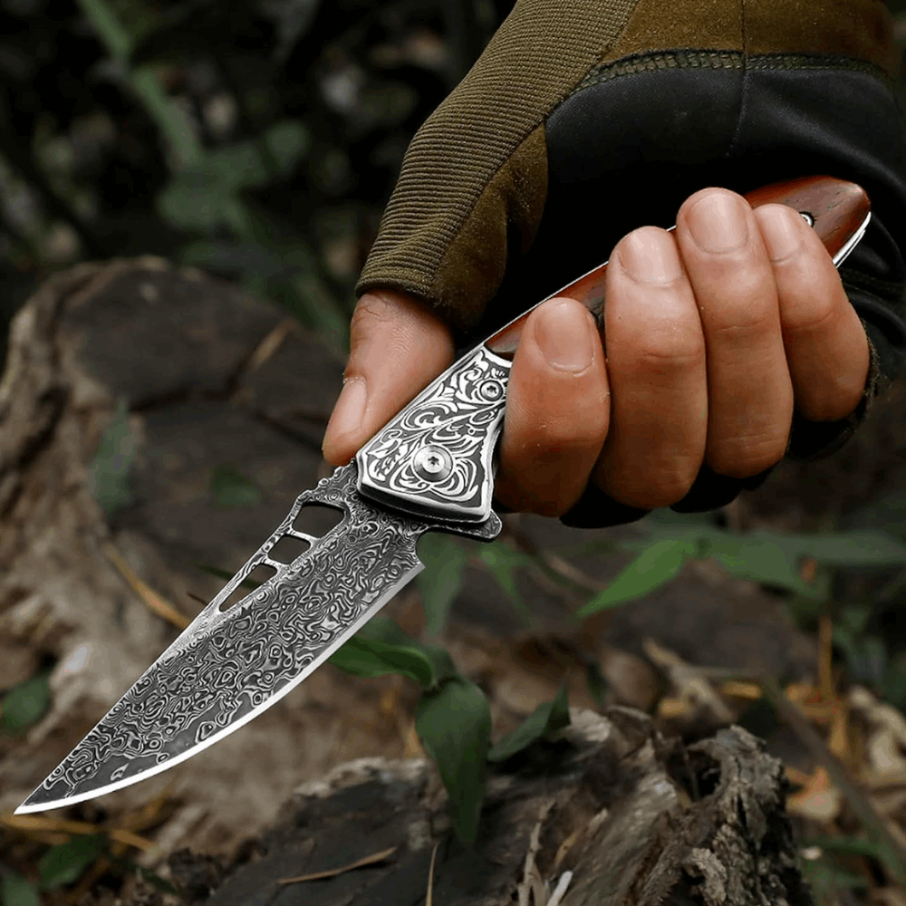 Artemis Japanese knives - Artemis Japanese VG10 Damascus Pocket Knife with Clip &amp; Exotic Red Sandal Wood Handle - Shokunin USA