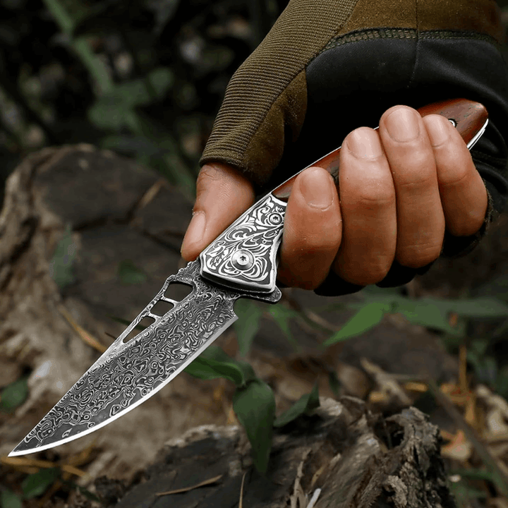Artemis Japanese knives - Artemis Japanese VG10 Damascus Pocket Knife with Clip &amp; Exotic Red Sandal Wood Handle - Shokunin USA
