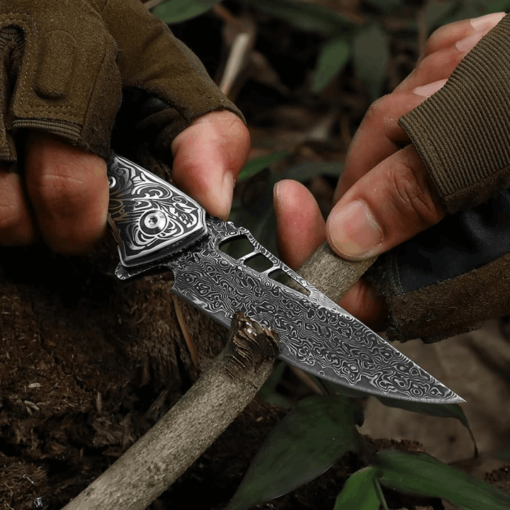 Artemis VG10 Damascus - Artemis Japanese VG10 Damascus Pocket Knife with Clip &amp; Exotic Red Sandal Wood Handle - Shokunin USA